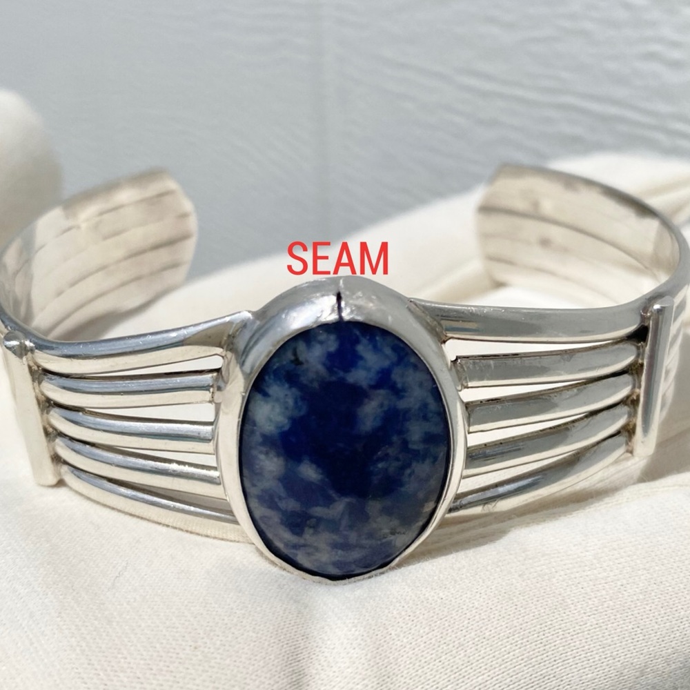 Signed - Sterling Silver and Sodalite Cuff Bracelet - Picture 3 of 15